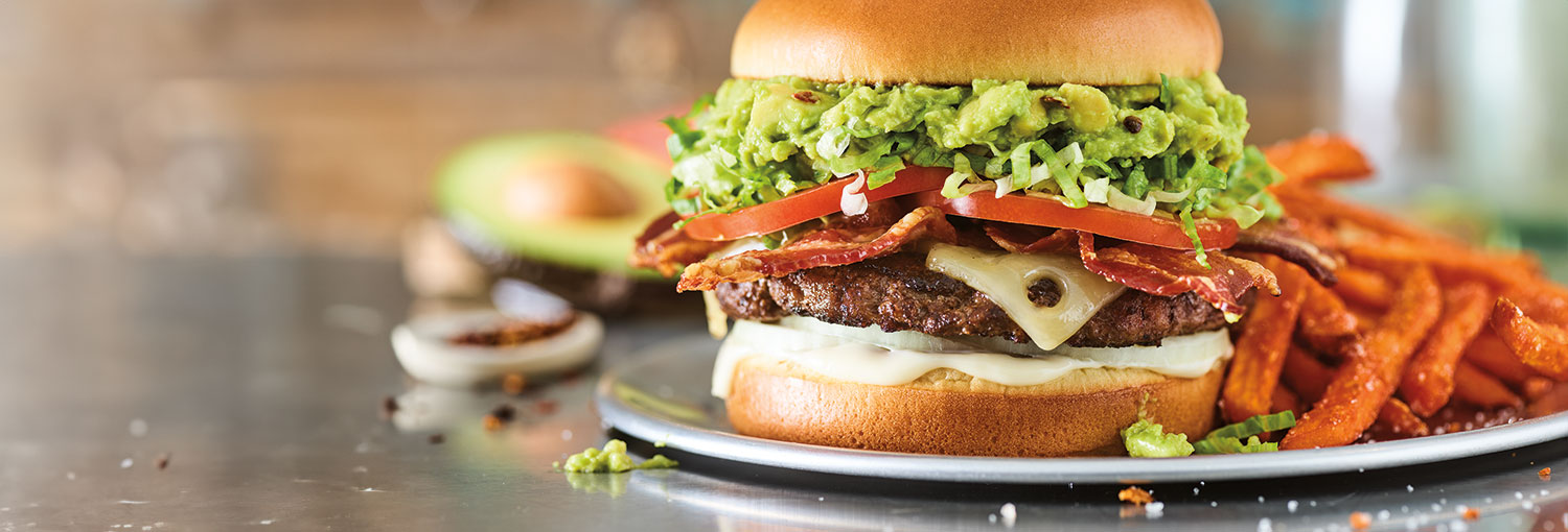 Smashed Avocado 'n' Bacon Burger with a Bottomless Side