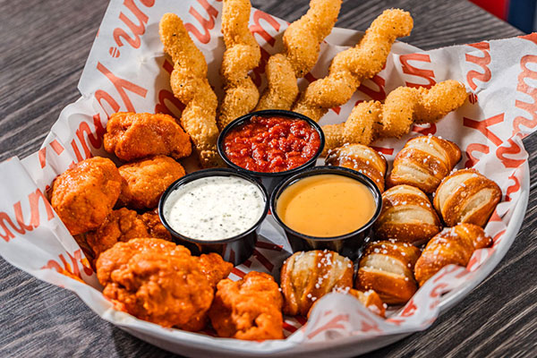 Triple Yummm Platter - Boneless Chicken Bites, Mozzarella Twists, Pretzel Bites