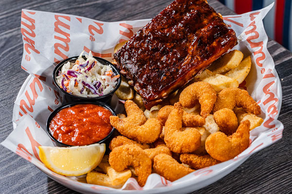 Two For Your Entrées - Whiskey River BBQ Ribs and Crispy Fried Shrimp